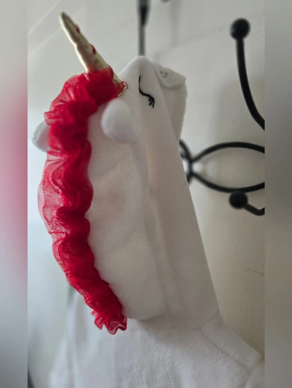 *3/$20 Hudson Baby White Unicorn Hooded Robe with Red Flower